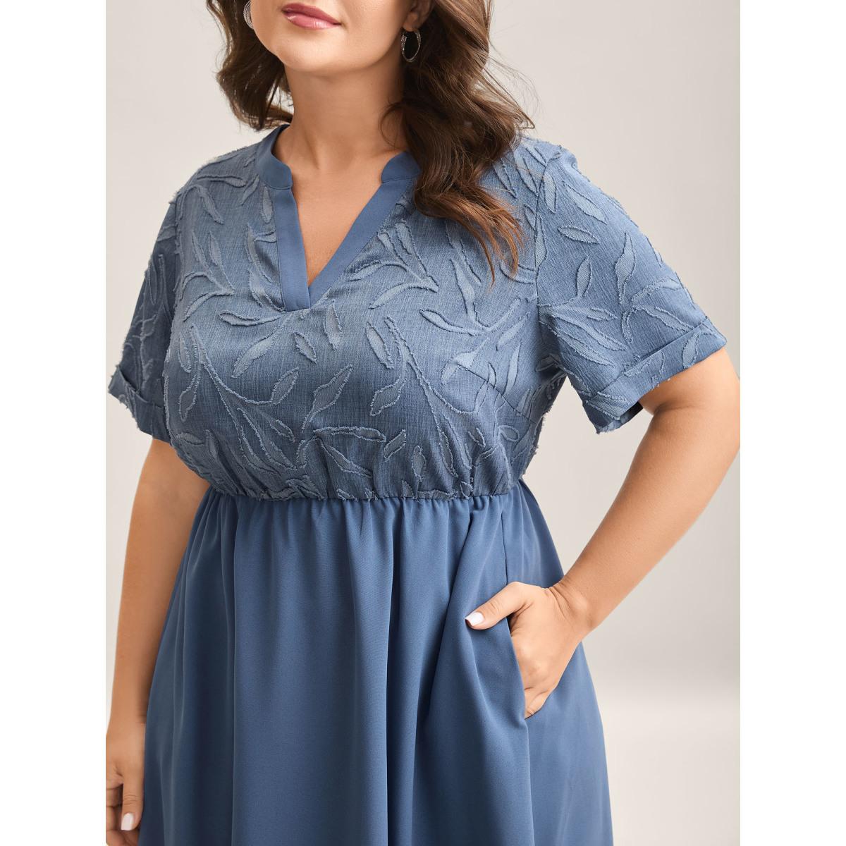 Plus Size Notched Collar Textured Pocket Midi Dress Cerulean Women Notched collar Short sleeve Curvy BloomChic 10/M Product Image