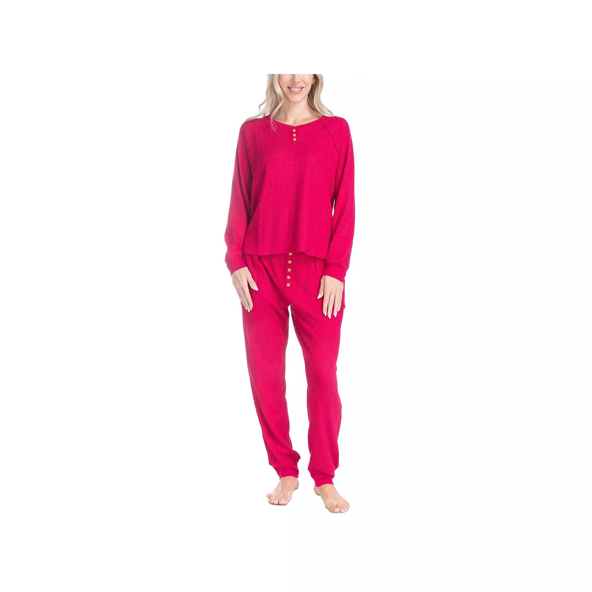 Women's Ocean Pacific® Waffle Knit Pajama Top & Pajama Bottoms Set, Size: Medium, Beige Product Image