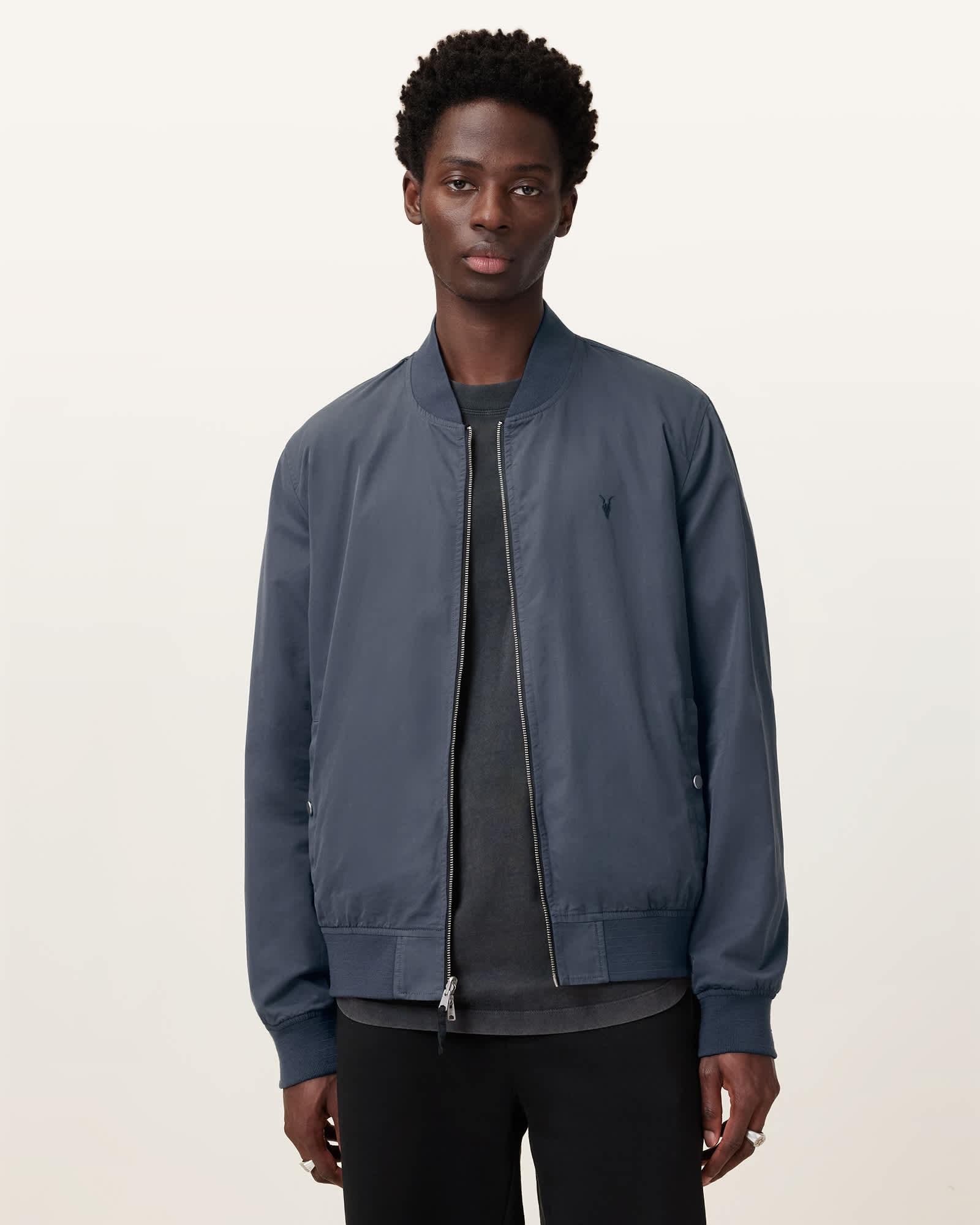 Bassett Reversible Ramskull Bomber Jacket BLACK/COMMAND BLUE | ALLSAINTS US Product Image