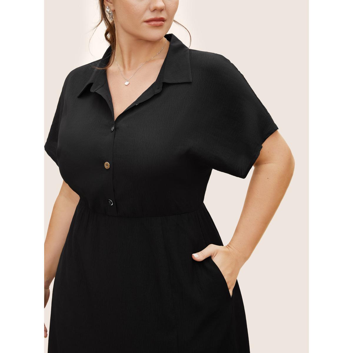 Plus Size Shirt Collar Button Detail Split Front Dress Black Women Workwear Essentials Button Shirt collar Short sleeve Curvy BloomChic 26/4X Product Image