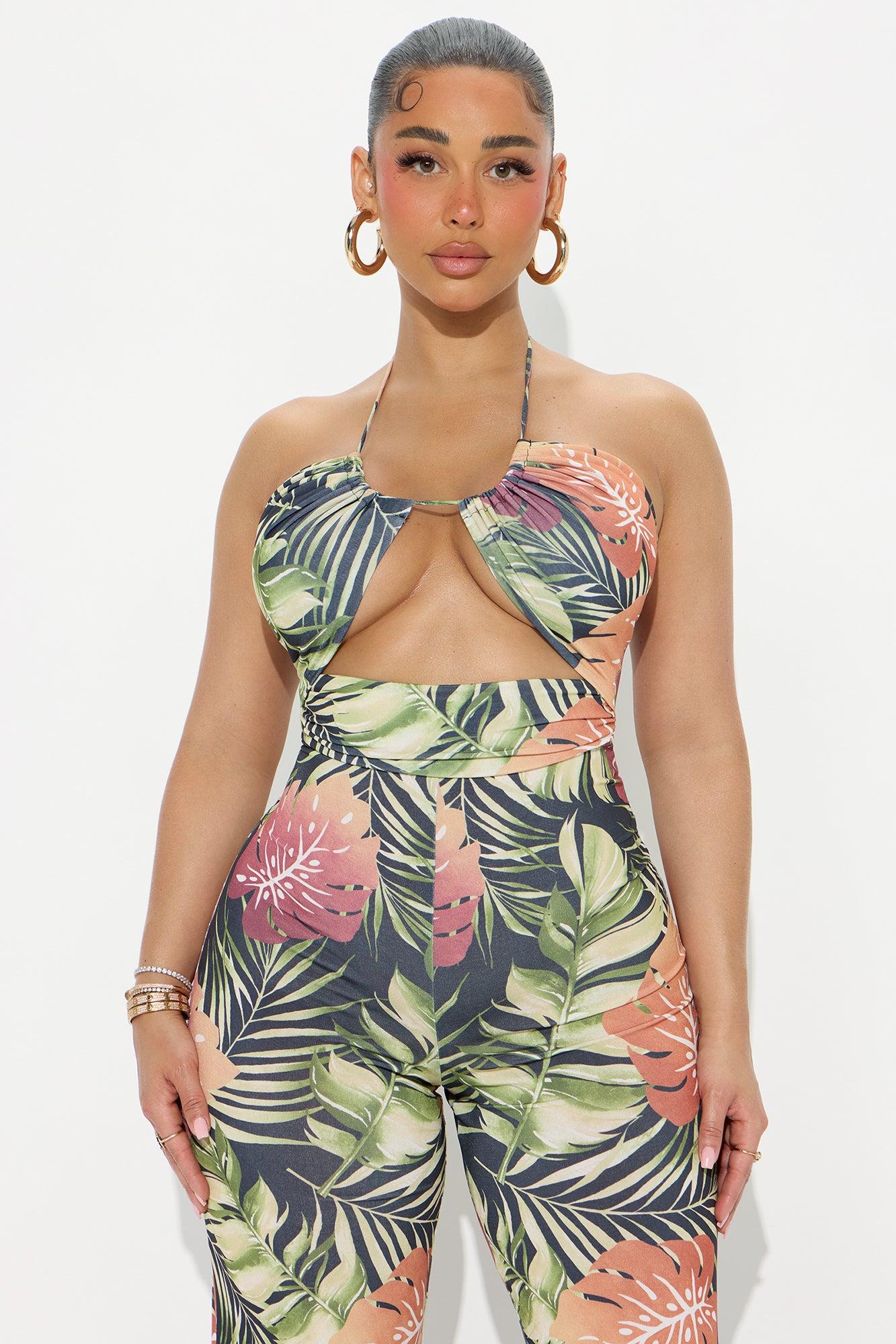 In Your Thoughts Halter Jumpsuit - Green/combo Product Image