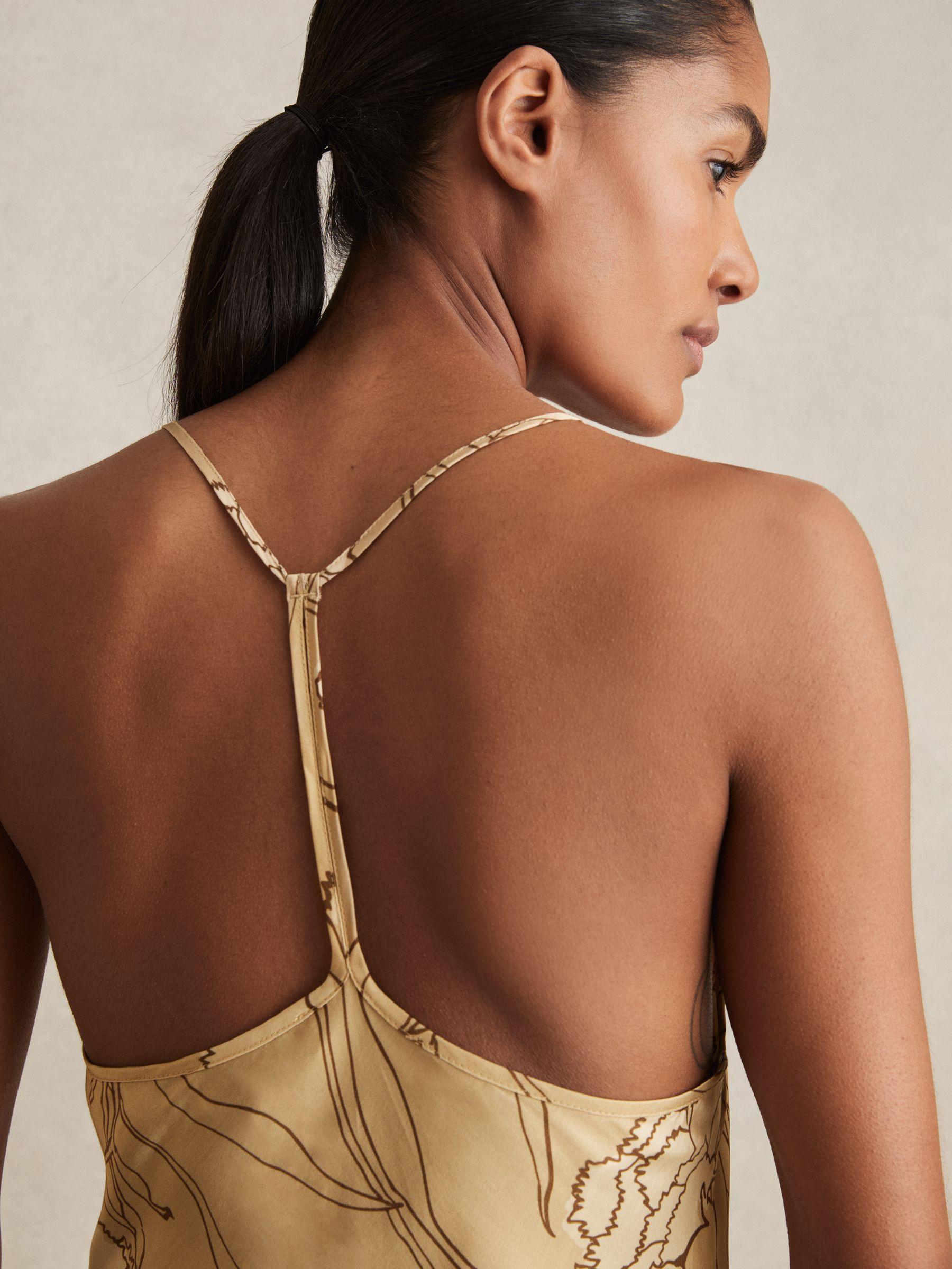 Satin Floral-Print Slip Maxi Dress in Gold Product Image