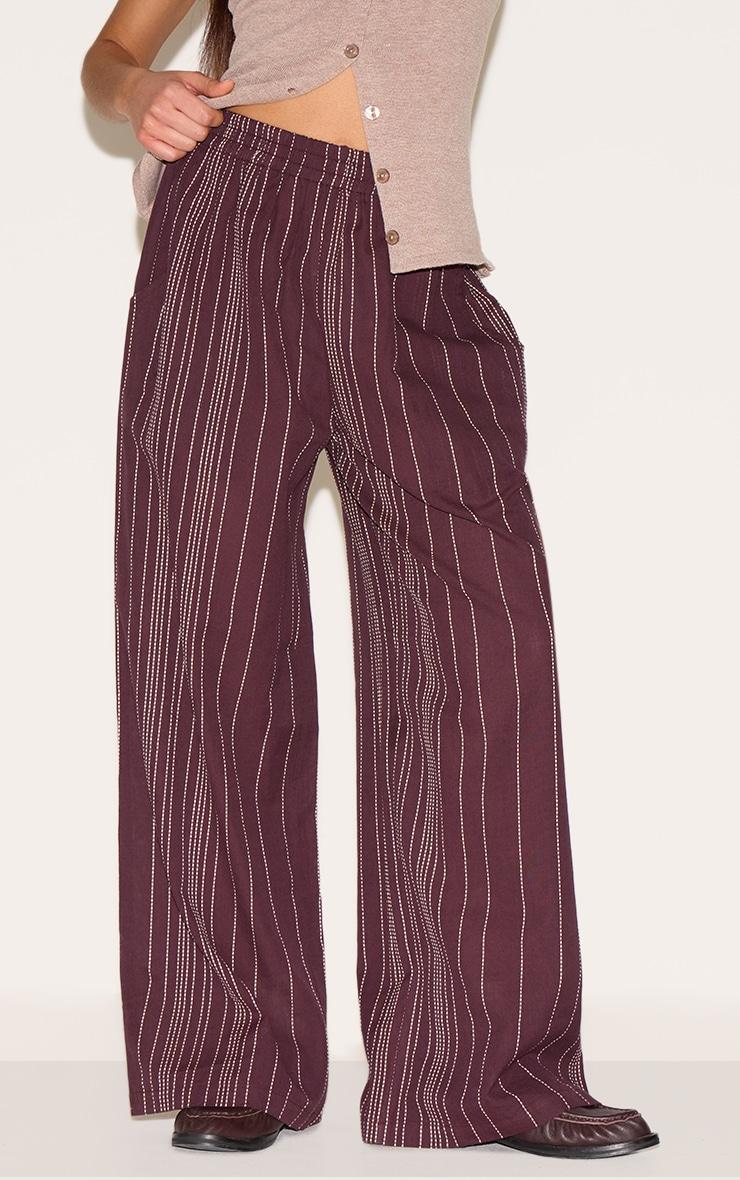 Petite Chocolate Stripe Linen Look Elasticated Waist Pants Product Image