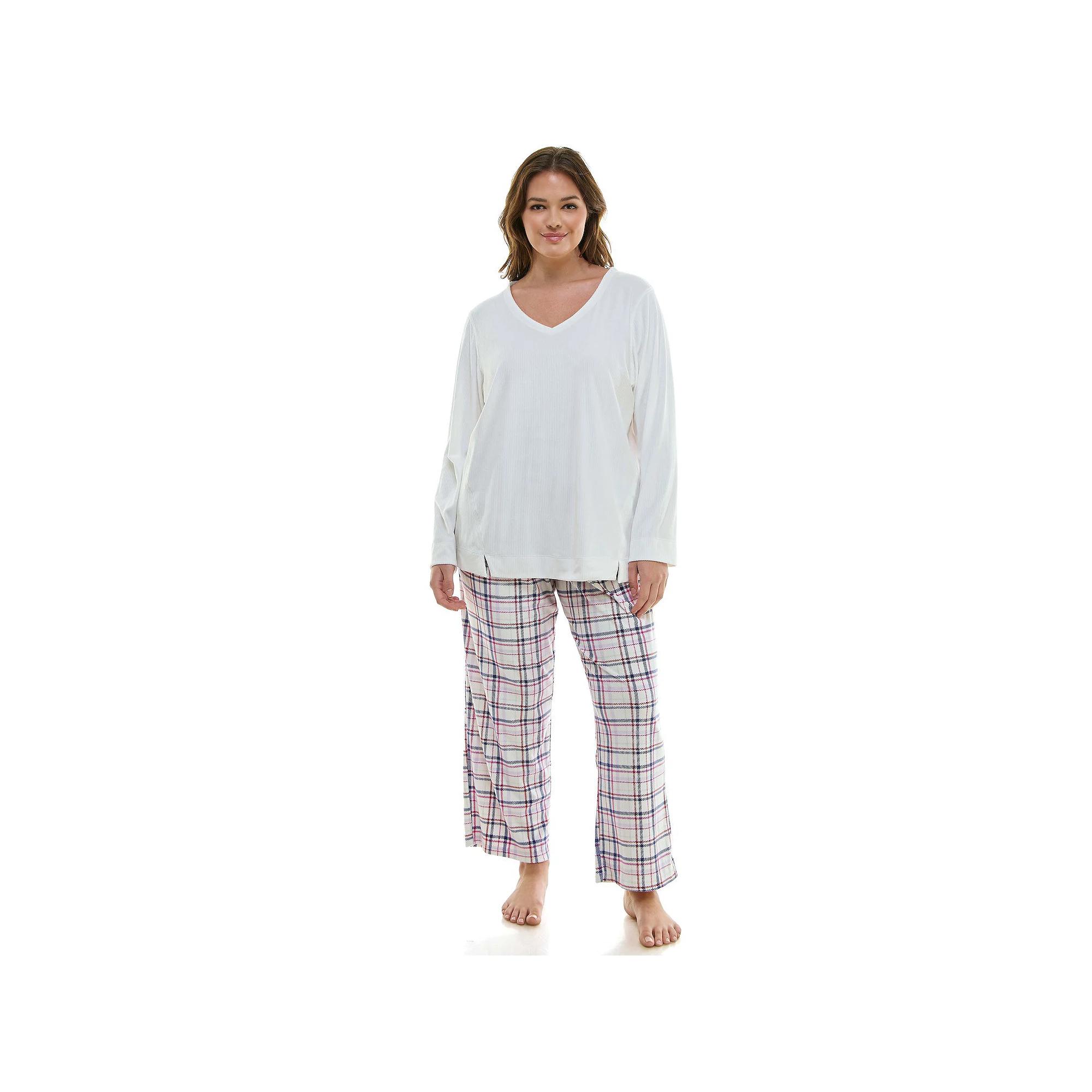 Plus Size Croft & Barrow® Velour Pajama Top & Pajama Bottoms Set, Women's, Size: 4XL, Bonnie Check Plaid Product Image