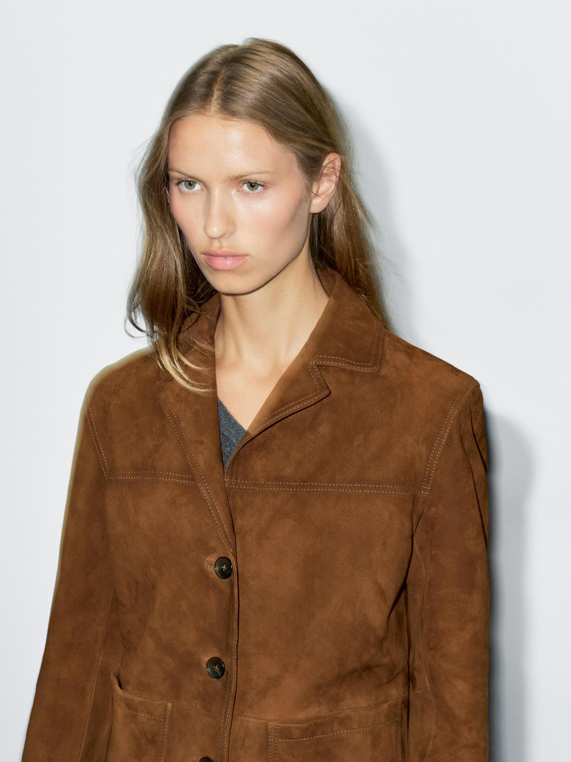 Suede leather blazer with topstitching Product Image