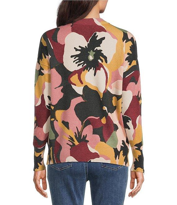 Charlie B. Floral Print Crew Neck Long Sleeve Sweater Product Image