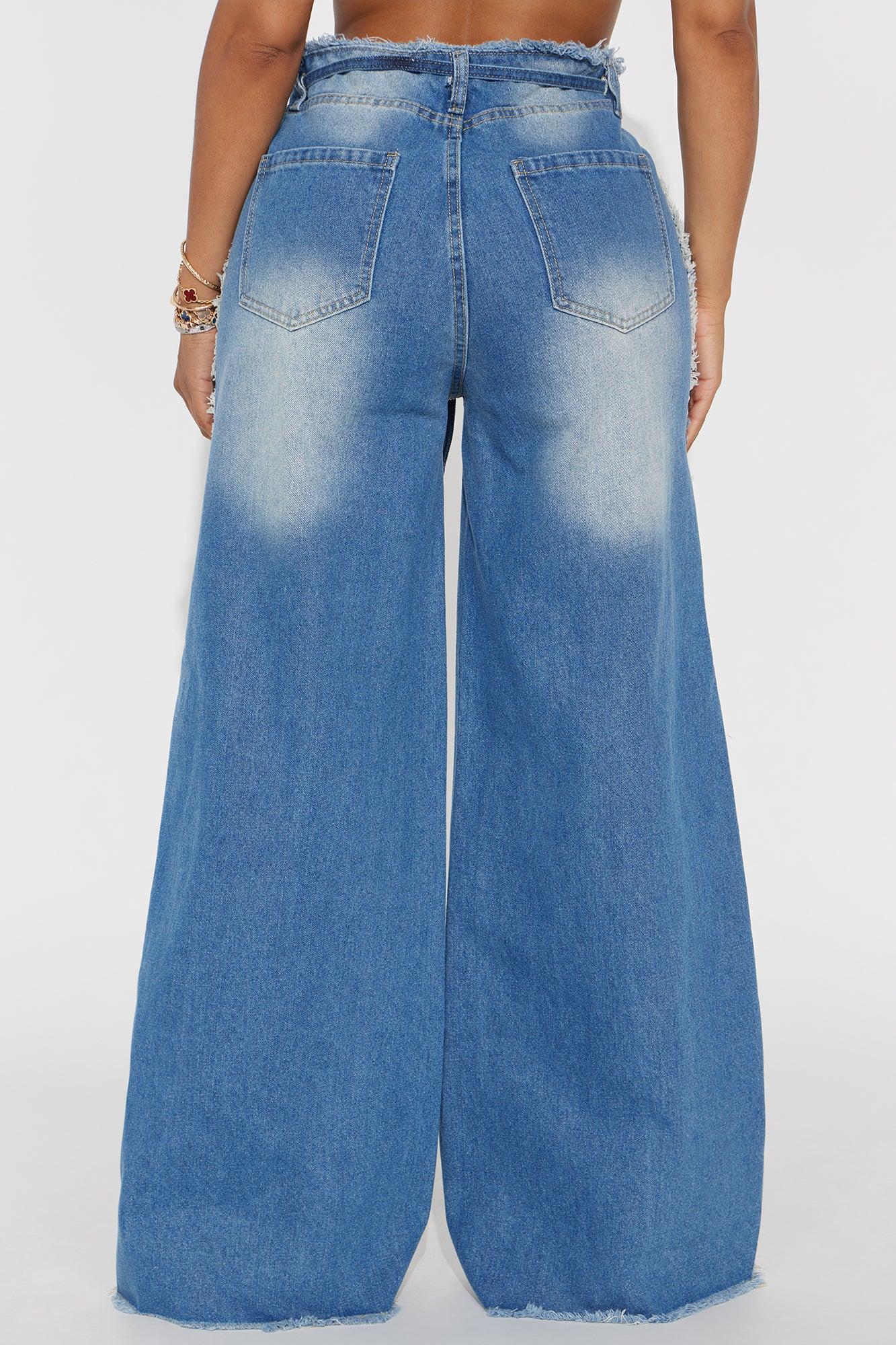 Nellie Ripped Wide Leg Jeans - Medium Blue Wash Female Product Image