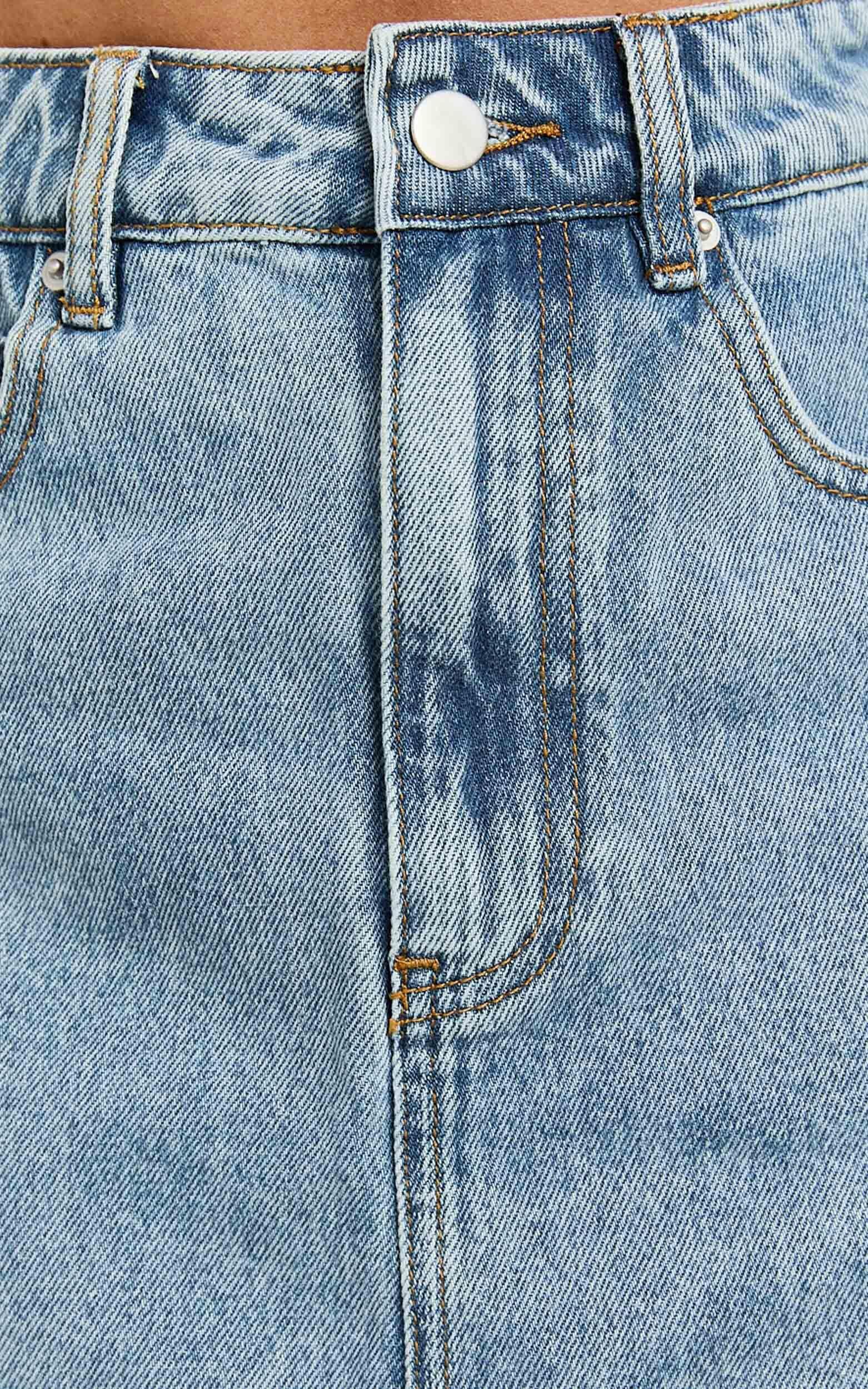 Harriet Skort - Mid Waisted Recycled Denim Skort in Light Blue Wash Product Image