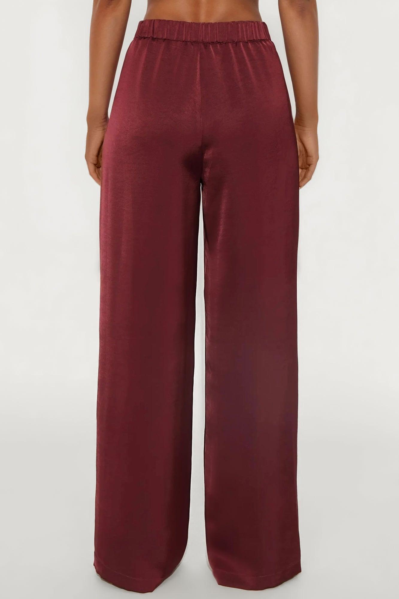 Denise Satin Wide Leg Trouser Pant - Wine Female Product Image