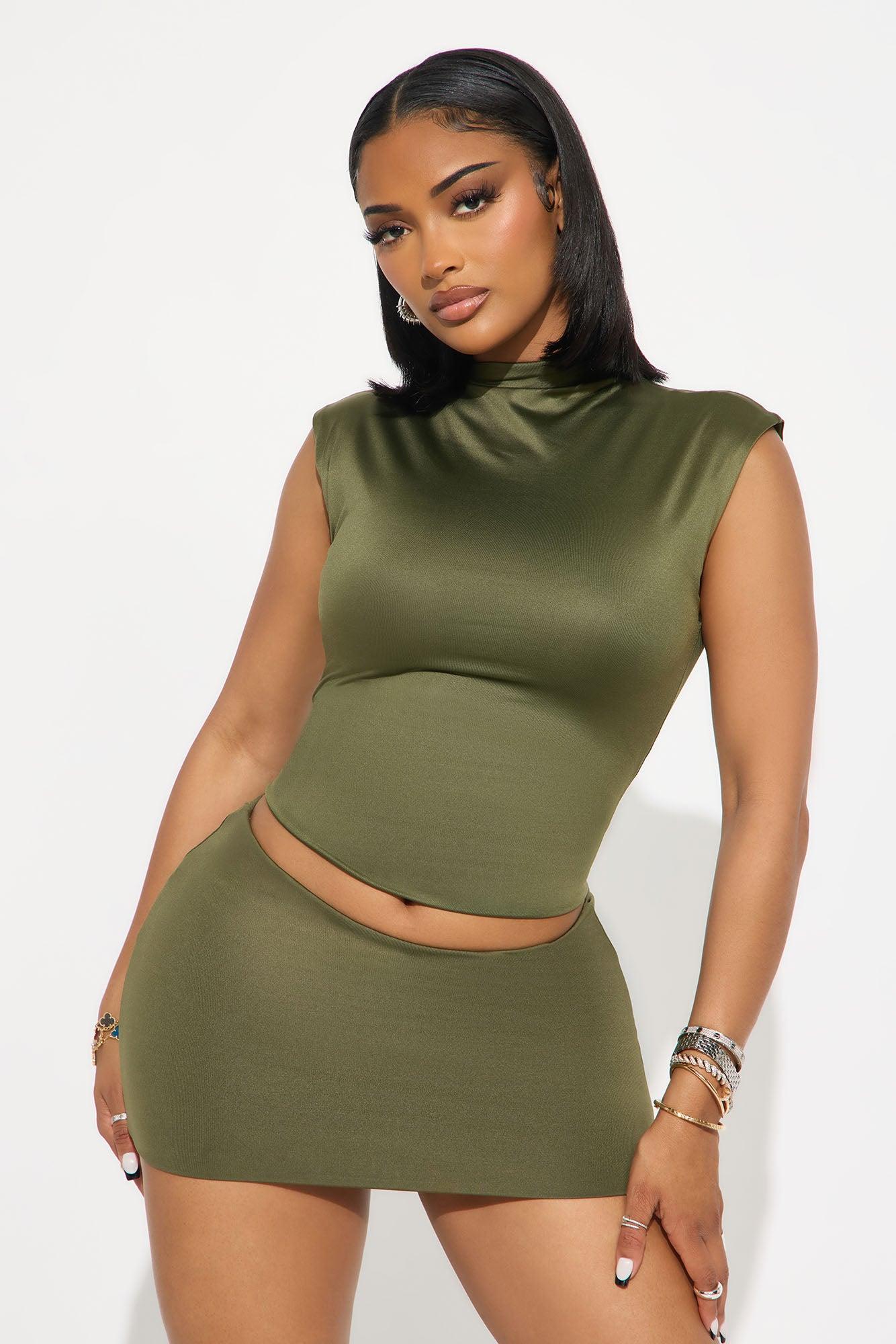 Contour Double Lined Mock Neck Top - Military Green Female Product Image