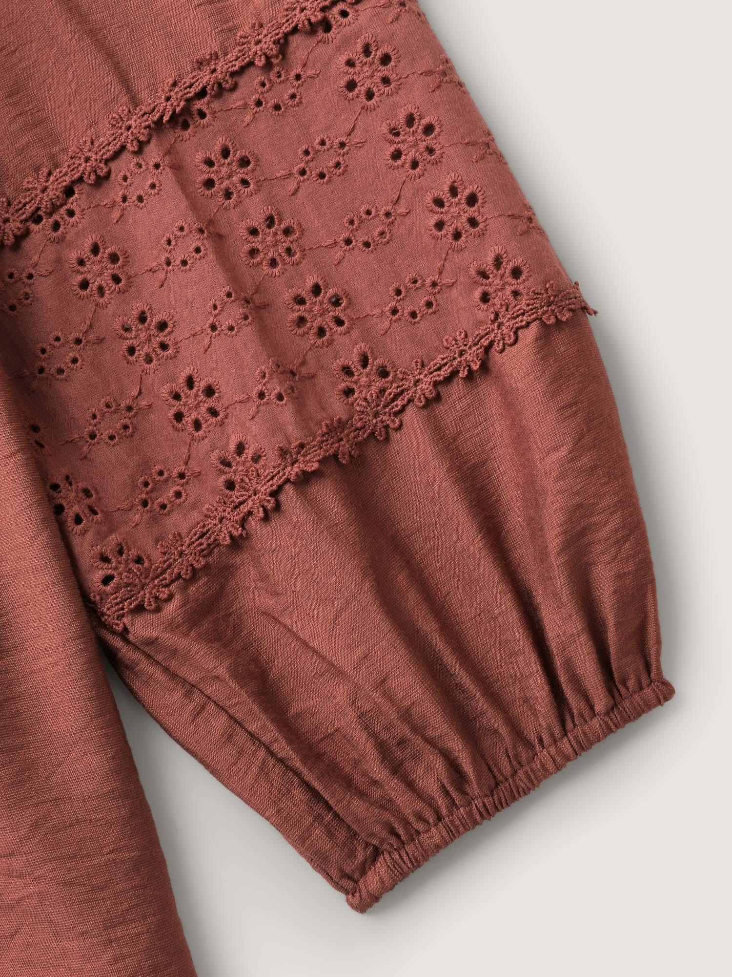 Lace Trim High-Waist Neck Tie Blouse Female Product Image