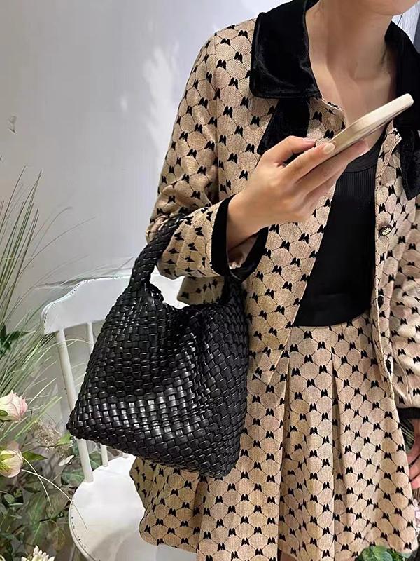 Solid Color Woven Bags Handbags Product Image