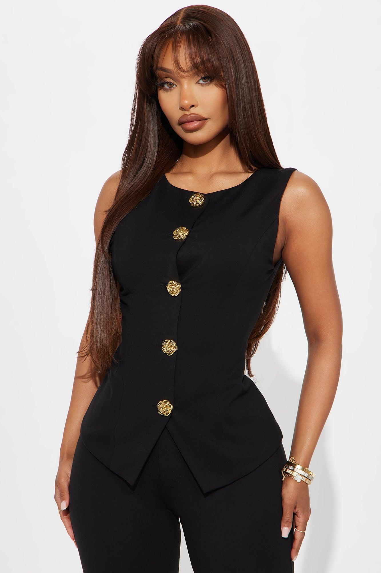 The Mia Double Lined Ponte Vest Pant Set - Black Product Image