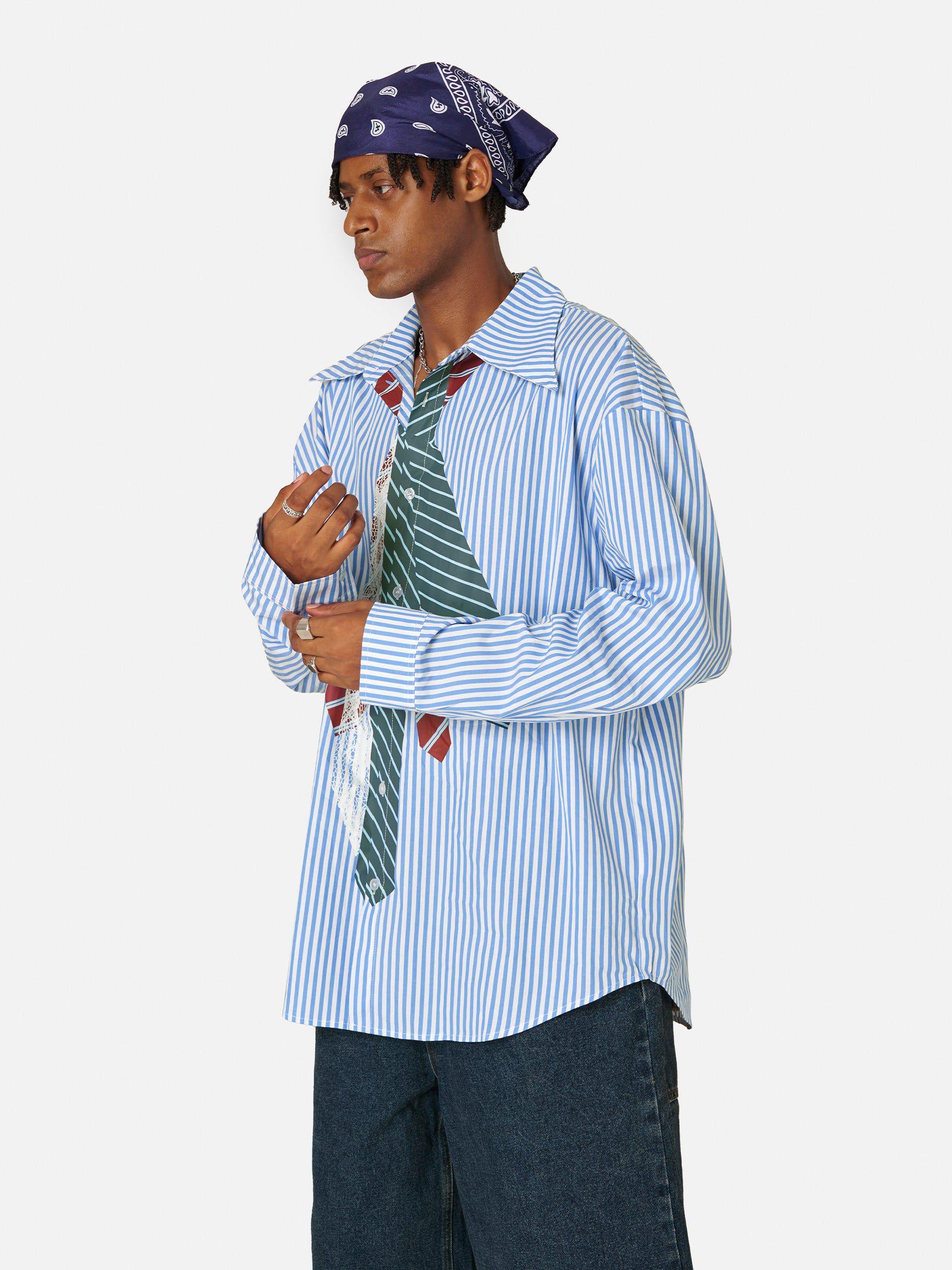 Aelfric Eden Necktie Graphic Stripe Long Sleeve Shirt Product Image