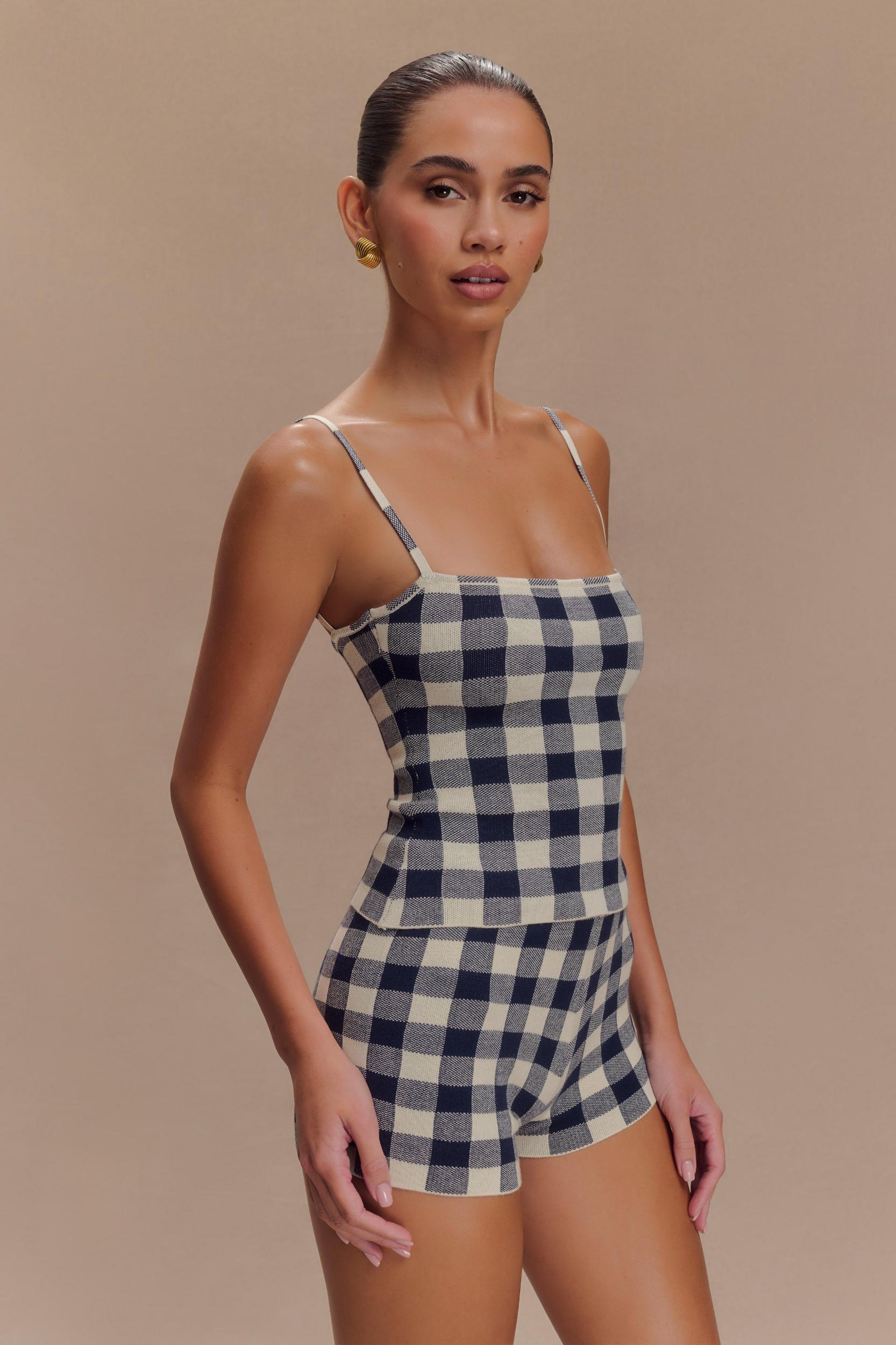 Marcie Sleeveless Knit Top - Navy Gingham Product Image
