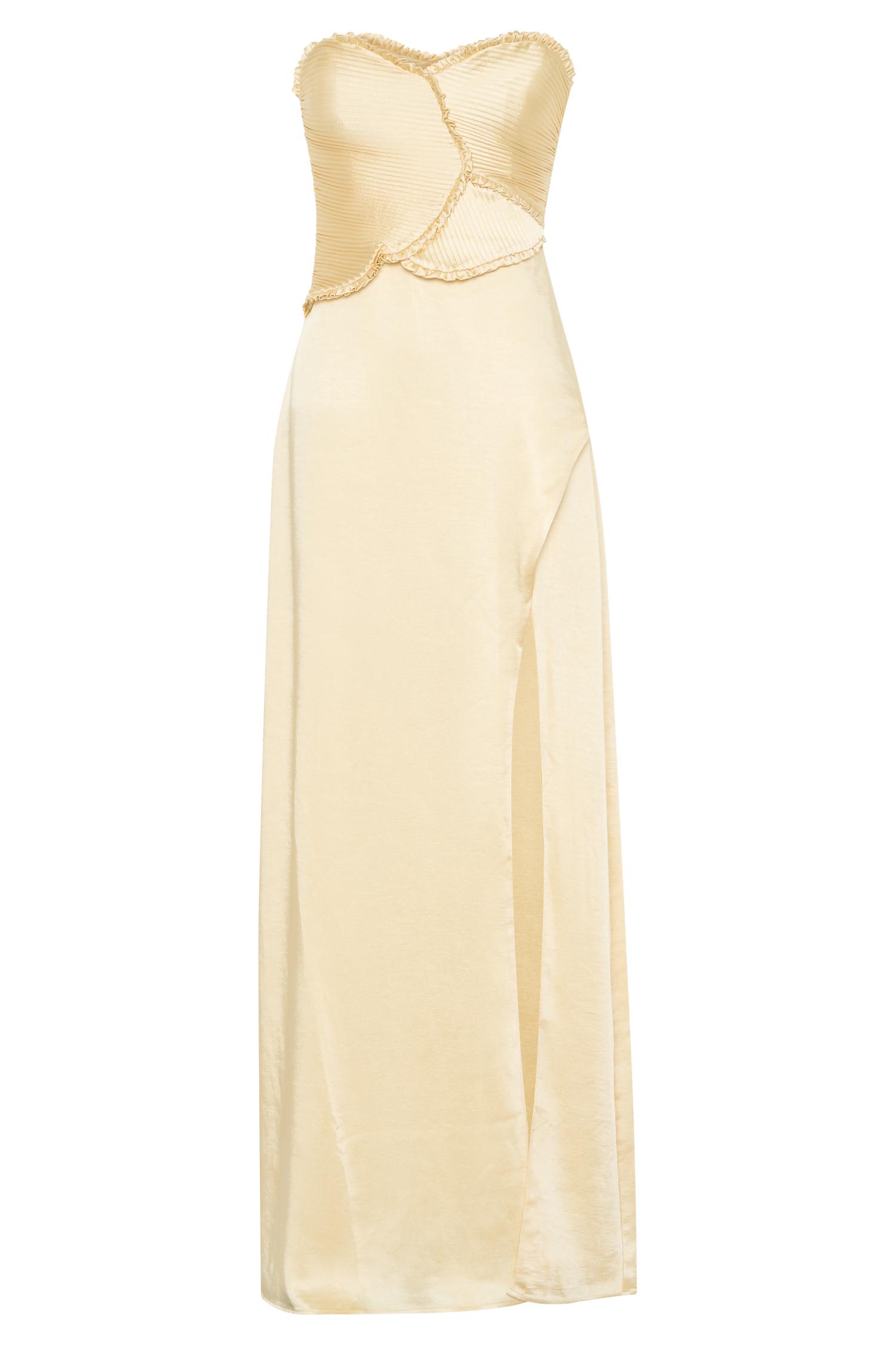 Larissa Satin Maxi Dress With Ruched Petals - Lemon Product Image