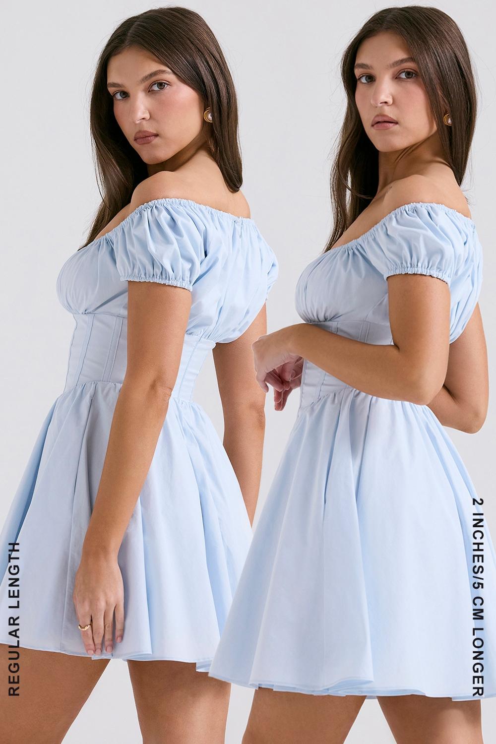 Nala  soft blue cotton gathered mini dress Product Image