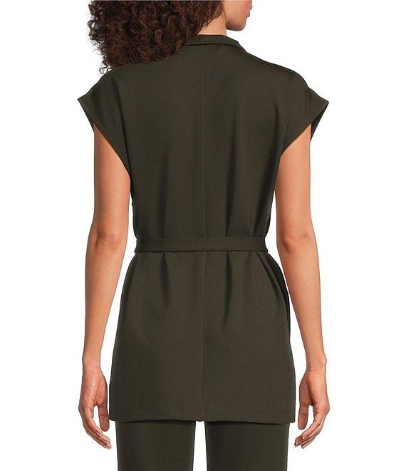 Eileen Fisher Double Knit Ponte High Neck Cap Sleeve Tie Waist Vest Product Image