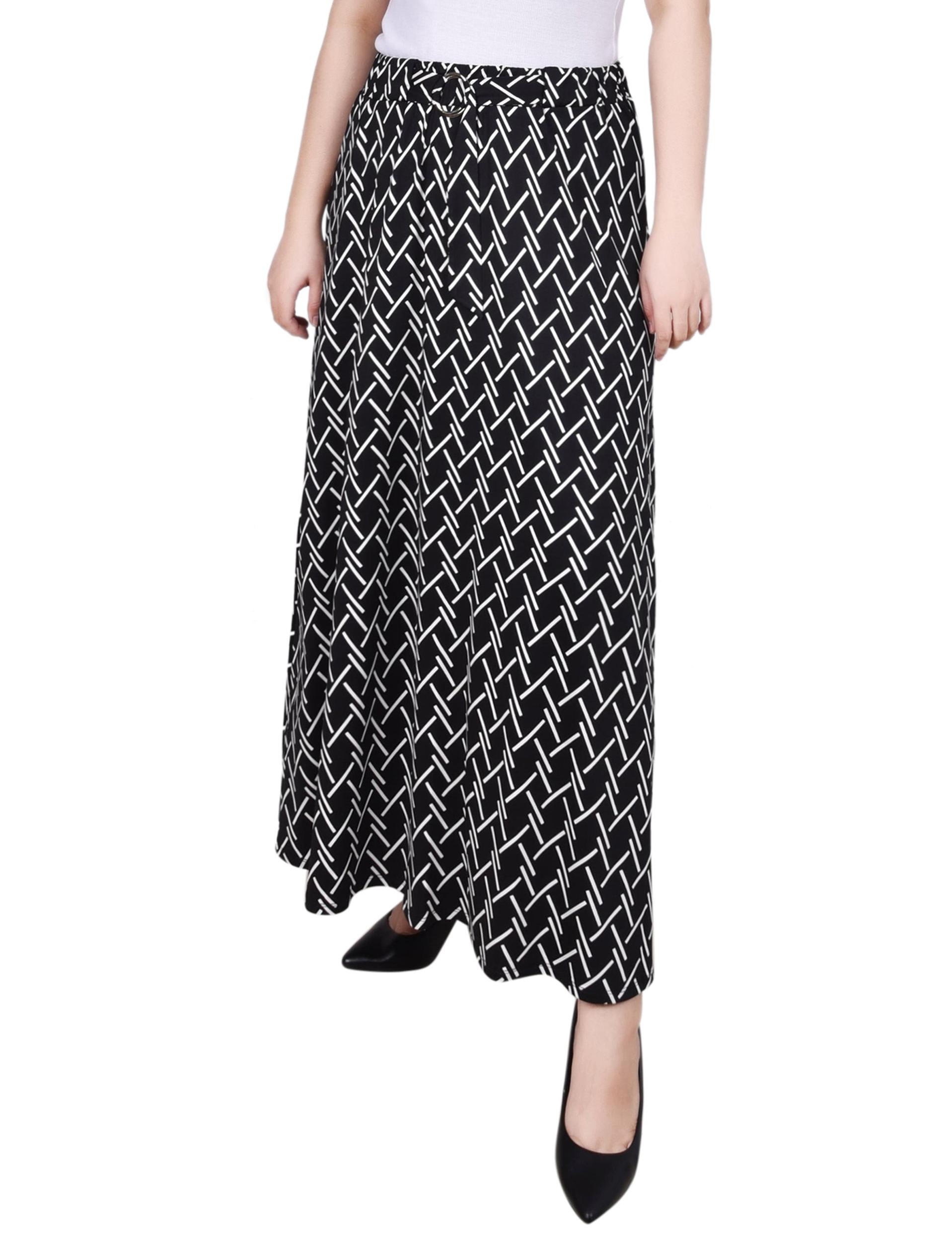 Black White Oblique Ring Detail Midi-Length Skirt Product Image