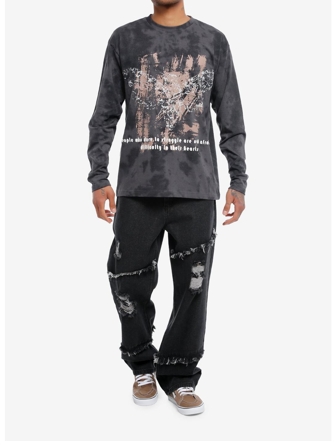 Distressed Moth Dark Wash Long-Sleeve T-Shirt Product Image