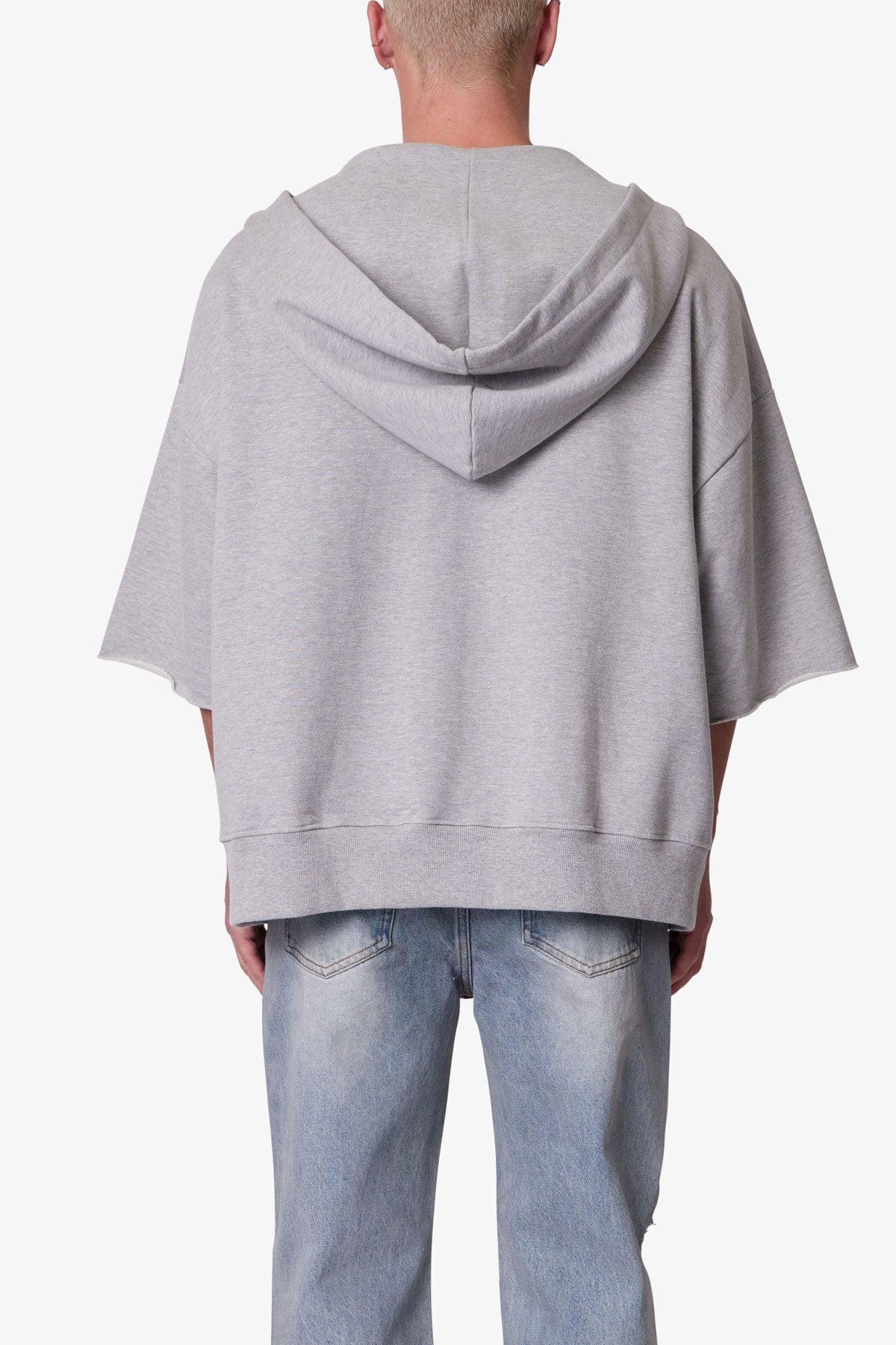Hooded 3/4 Sleeve Rag Sweater - Grey Product Image