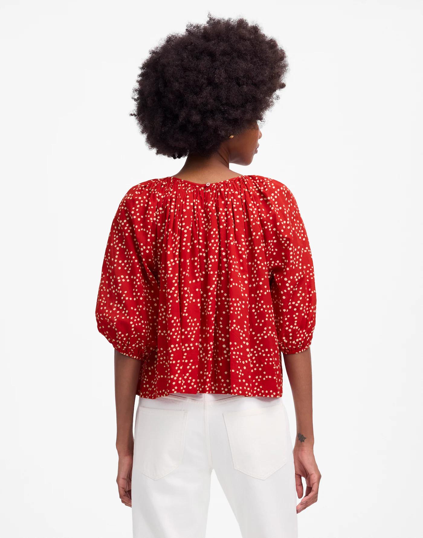 Shirred Puff-Sleeve Top in Dot Product Image