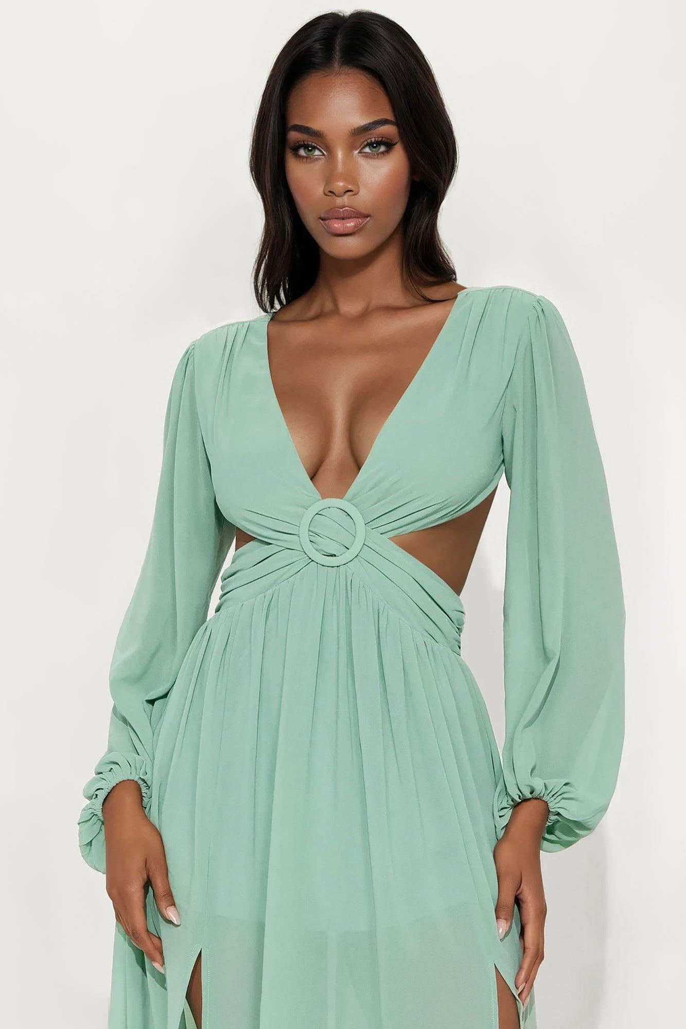 Coastal Chic Chiffon Maxi Dress - Green Female Product Image