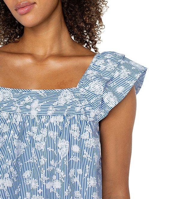 Liverpool Los Angeles Poplin Floral Print Square Neck Short Sleeve Top Product Image