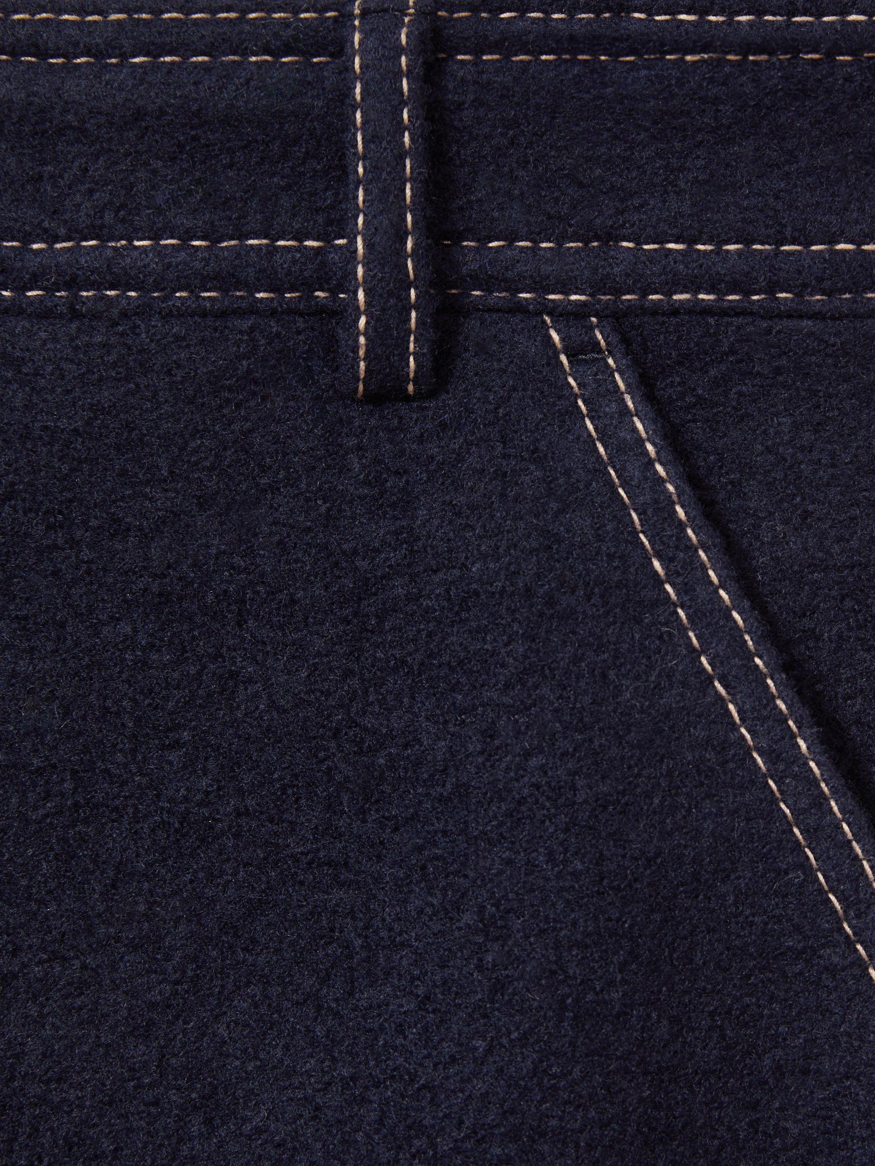 Wool-Blend Topstitched Mini Skirt in Navy Product Image