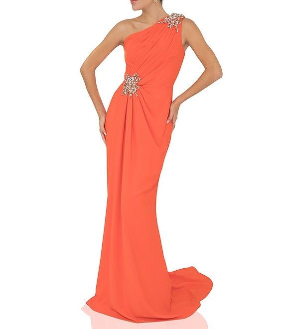 Terani Couture Beaded One Shoulder Sleeveless Beaded Waist Gown Product Image