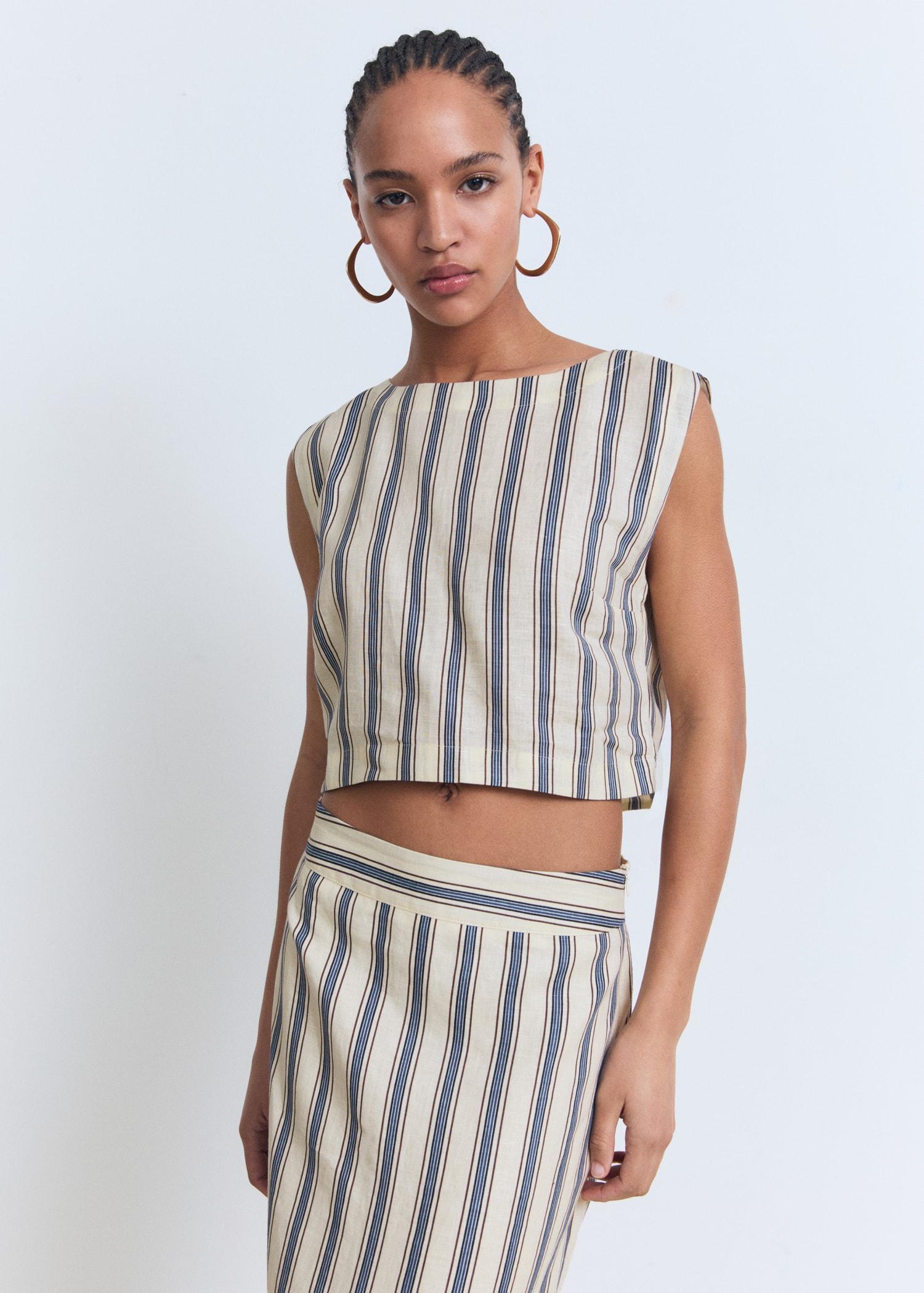 Striped linen top - Women | MANGO USA Product Image