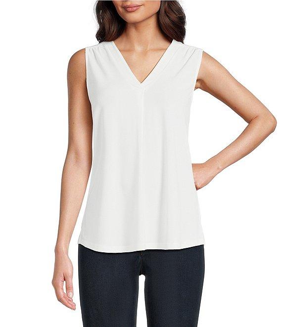 Jones New York Moss Crepe Pleat-Front V-Neck Sleeveless Shell Product Image