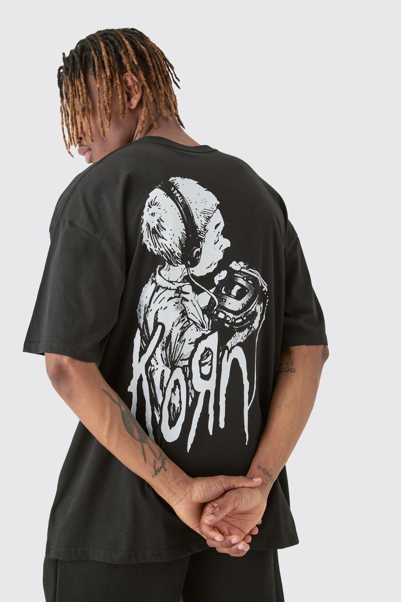 Tall Oversized Korn License T-shirt In Black | boohooMAN USA Product Image