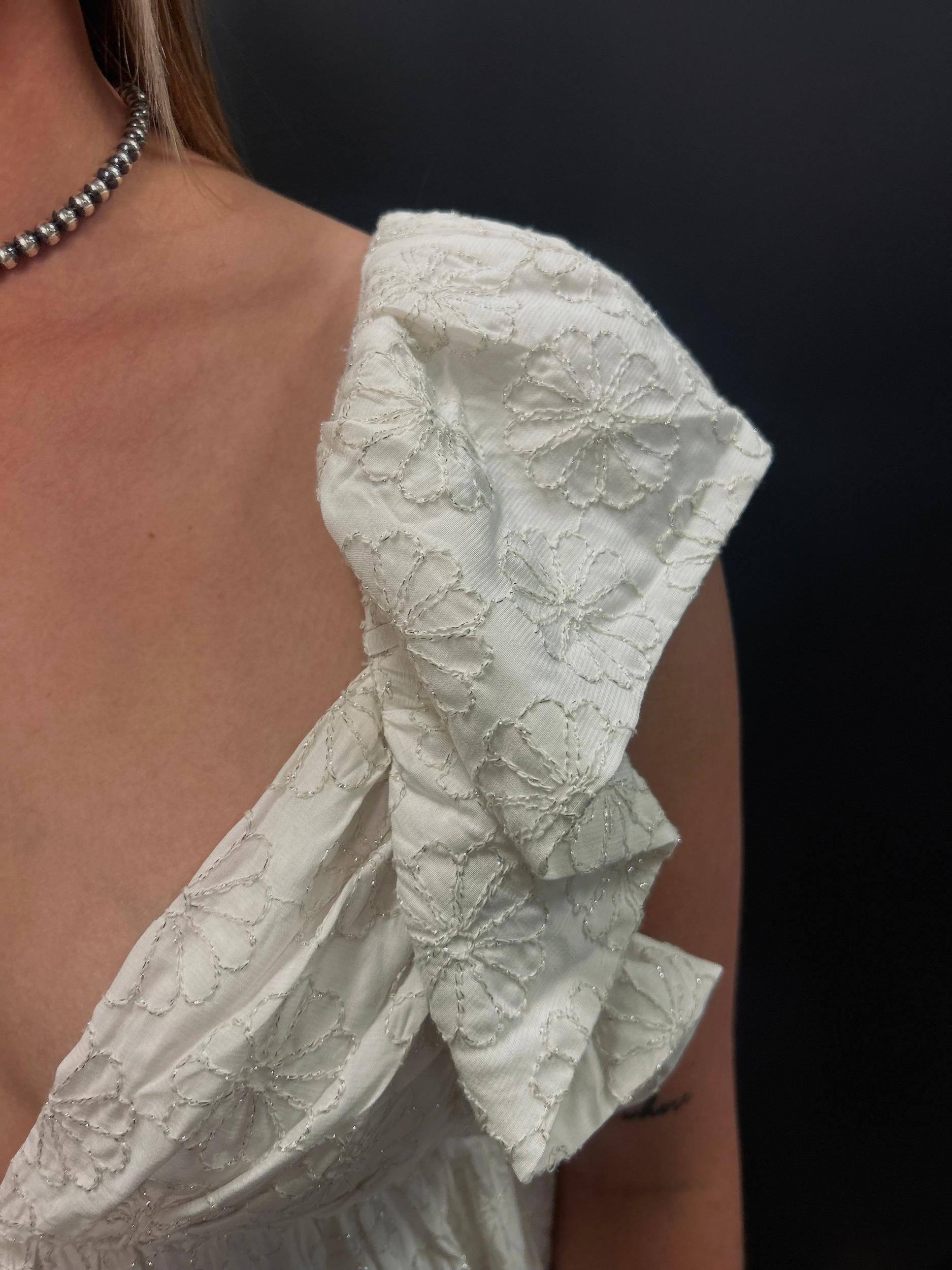 White Floral Ruffle Tie Back Dress Product Image