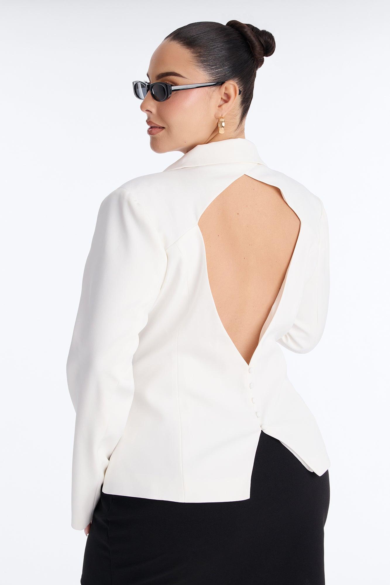 She Means Business Shoulder Pads Twill Top - White Female Product Image