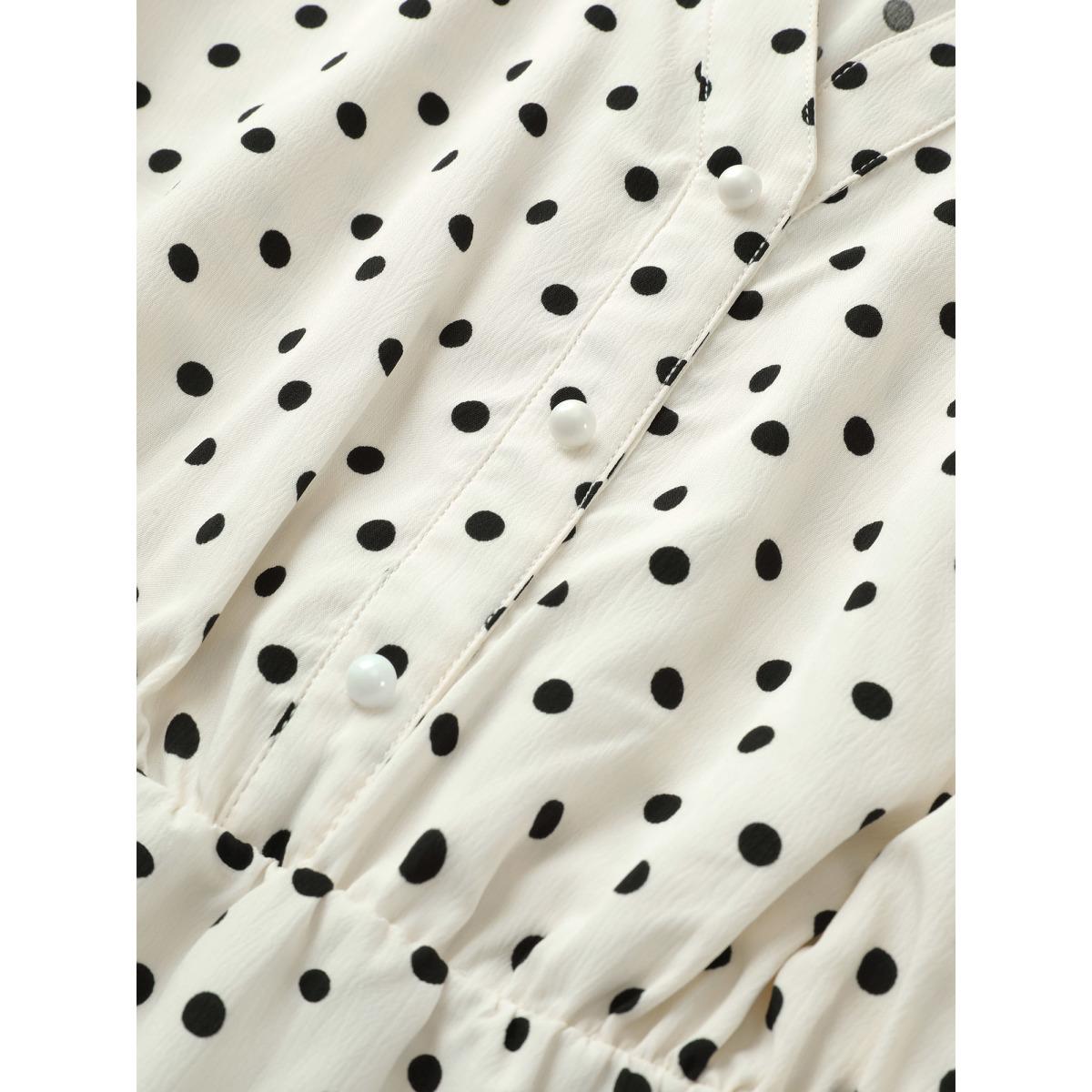 Plus Size Ivory Polka Dot Button Detail Arc Hem Blouse Women At the Office Elbow-length sleeve Shirt collar Work Blouses BloomChic 18-20/2X Product Image