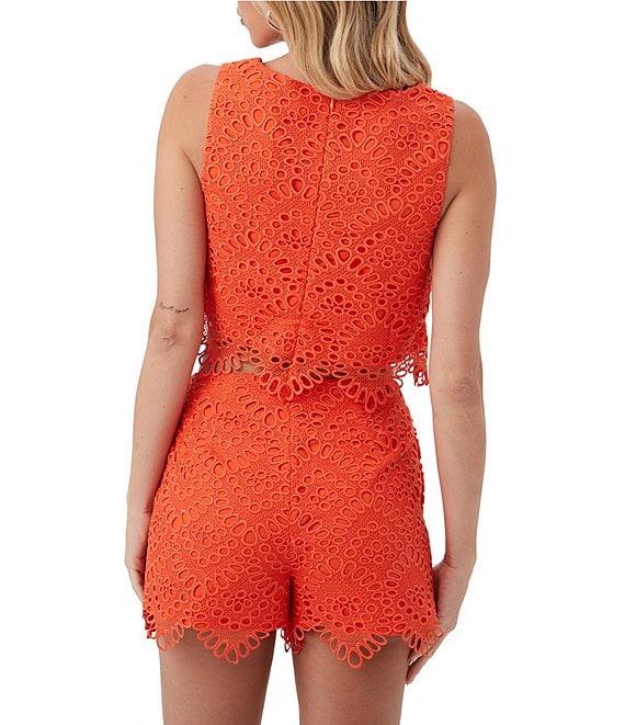 Trina Turk Albi Lerins Lace Square Neck Sleeveless Scallop Coordinating Crop Top Product Image