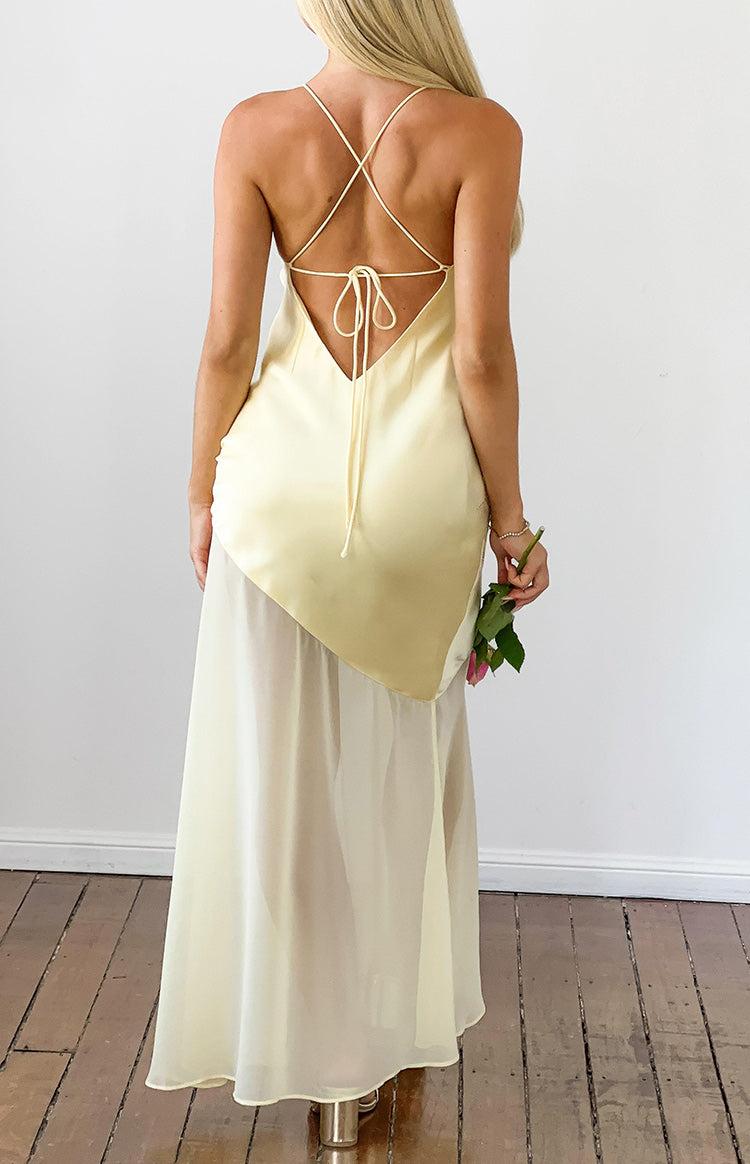 Laila Yellow Satin Scarf Formal Maxi Dress Product Image