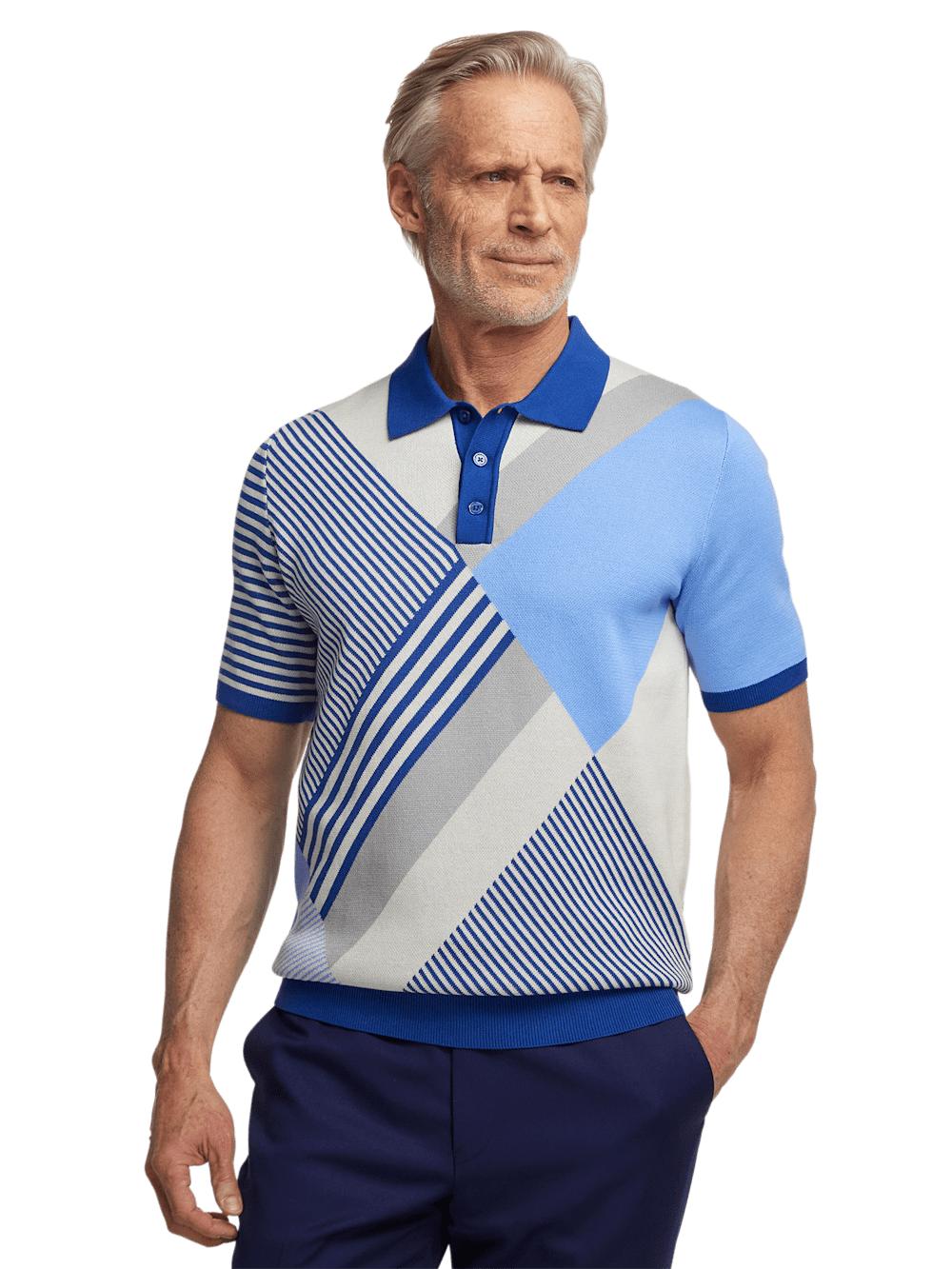 Cotton Three Button Polo - Blue Multi Product Image