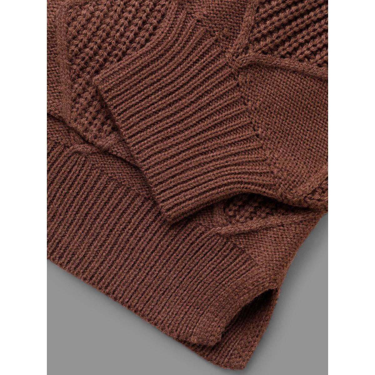 Plus Size Plain Textured Pocket Drop Shoulder Cardigan Browncoffeecolor Women Casual Loose Long Sleeve Everyday Cardigans BloomChic 14-16/1X Product Image