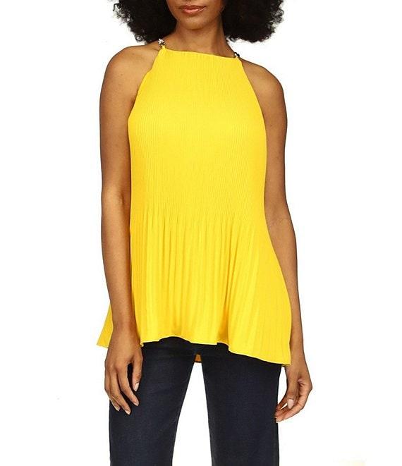 Michael Kors Pleated Halter Neckline Sleeveless Top Product Image