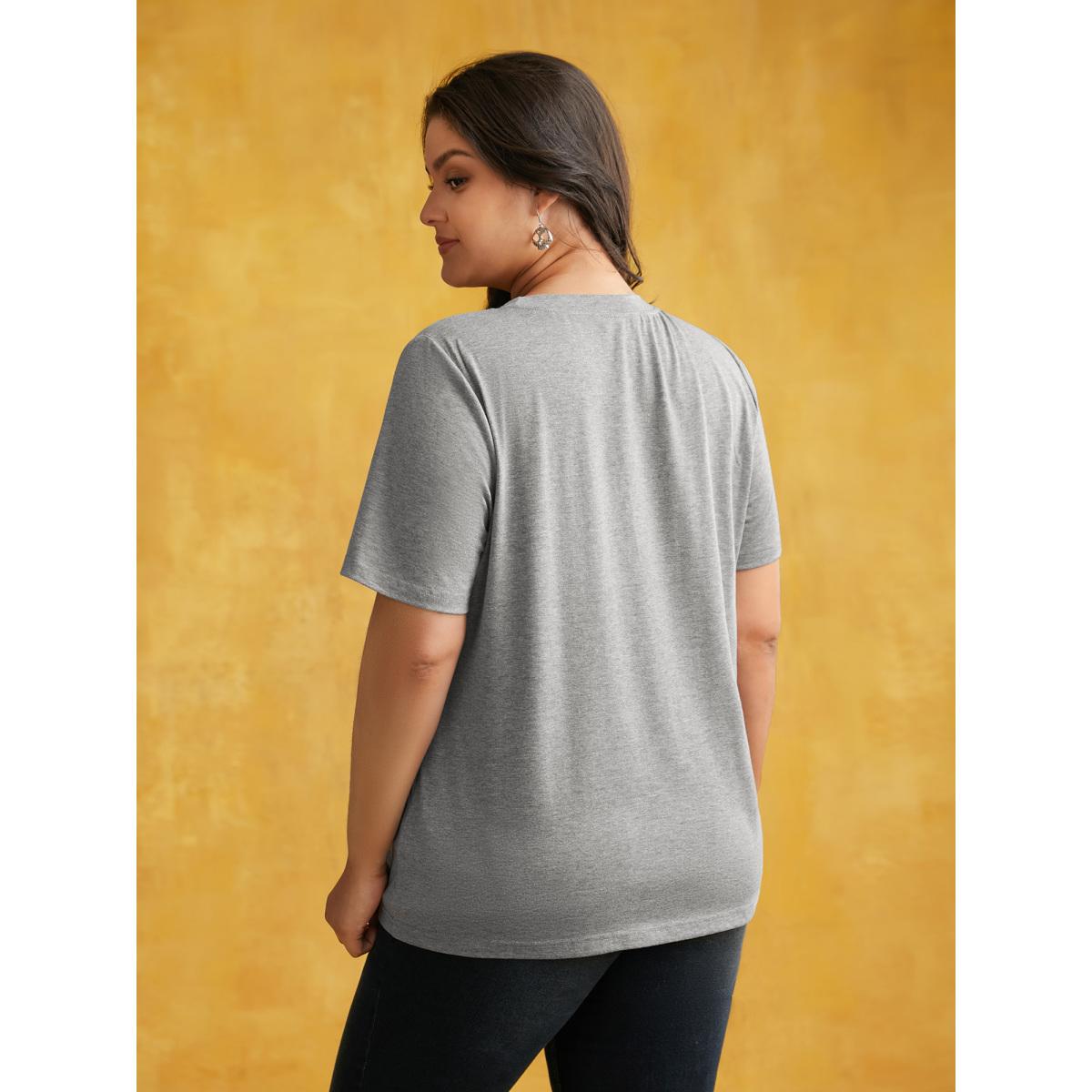 Plus Size Pumpkin & Corgi Printed Relaxed Fit T-shirt DarkGray Women Casual Non Halloween Round Neck Everyday T-shirts BloomChic 14-16/1X Product Image