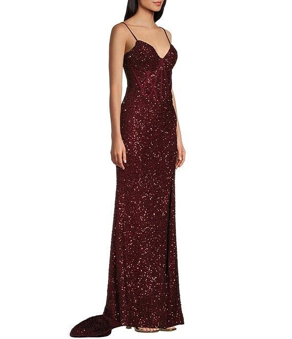 B. Darlin Sequin Sweetheart Neck Front Slit Dress Product Image