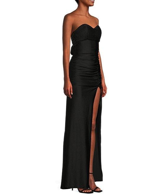 Honey and Rosie Pintucked Bodice Front Slit Gown Product Image