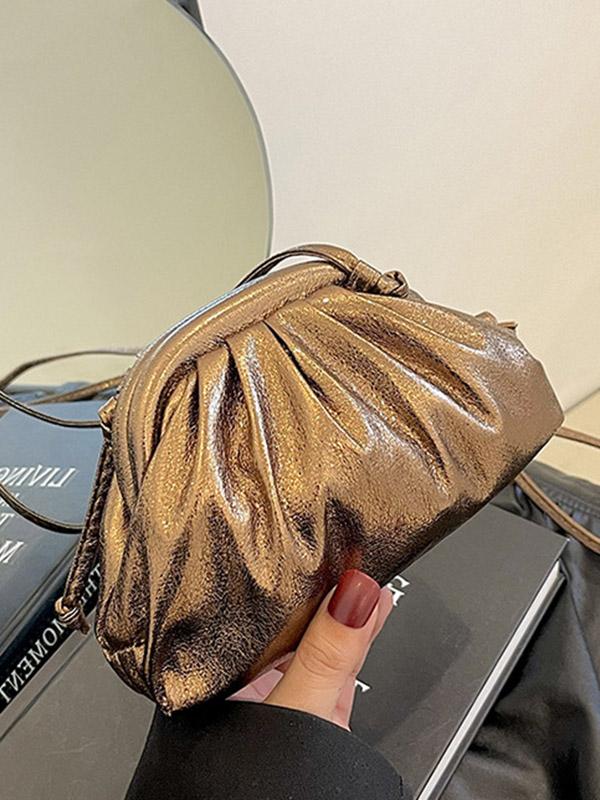 Pleated Shiny Solid Color Bags Crossbody Bags Handbags Product Image