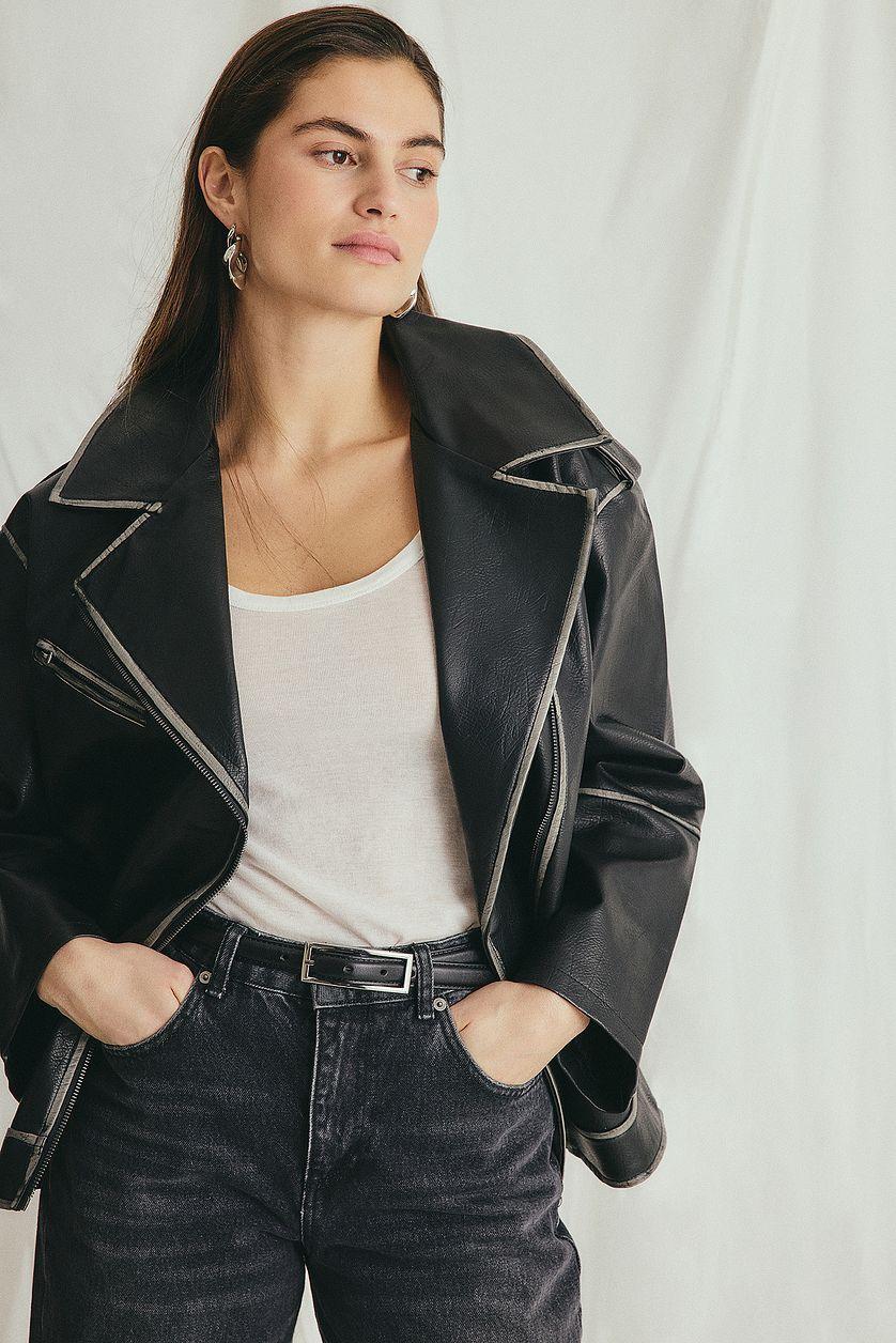 Washed Out Pu Biker Jacket Product Image
