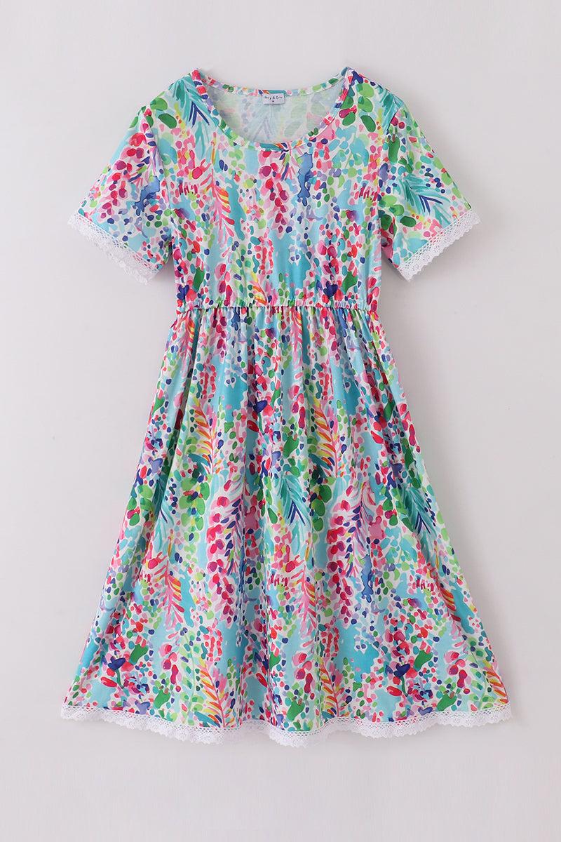 Bow applique print mom&me dress Product Image