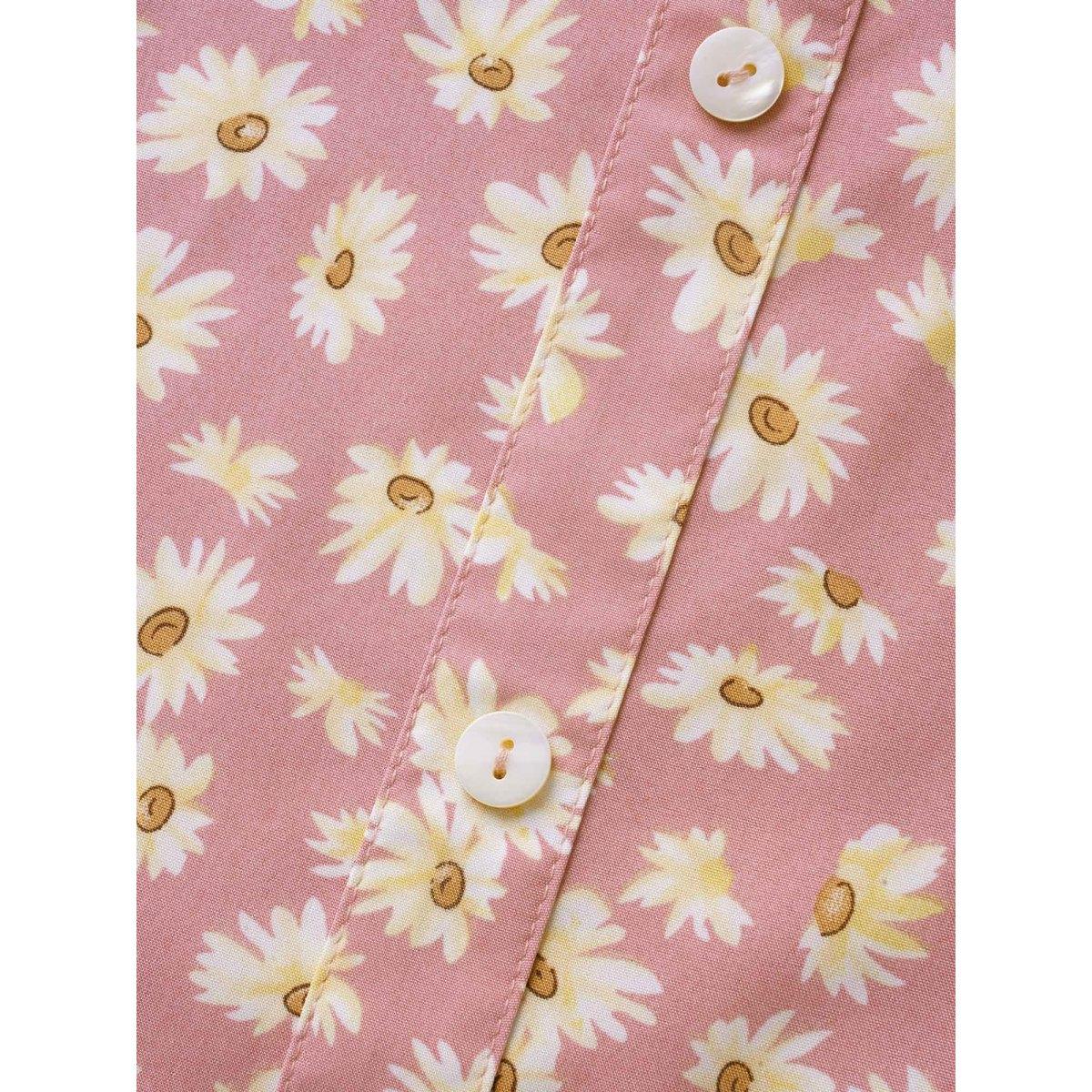 Plus Size Lightpink Daisy Patterned Ruffled Collar Blouse Women Timeless Elbow-length sleeve Square Neck Elegant Blouses BloomChic 22-24/3X Product Image