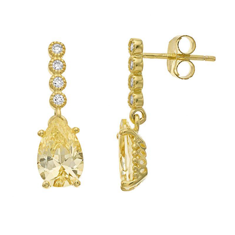 Sterling Silver Blue Cubic Zirconia Teardrop Earrings, Women's, Gold Tone Product Image