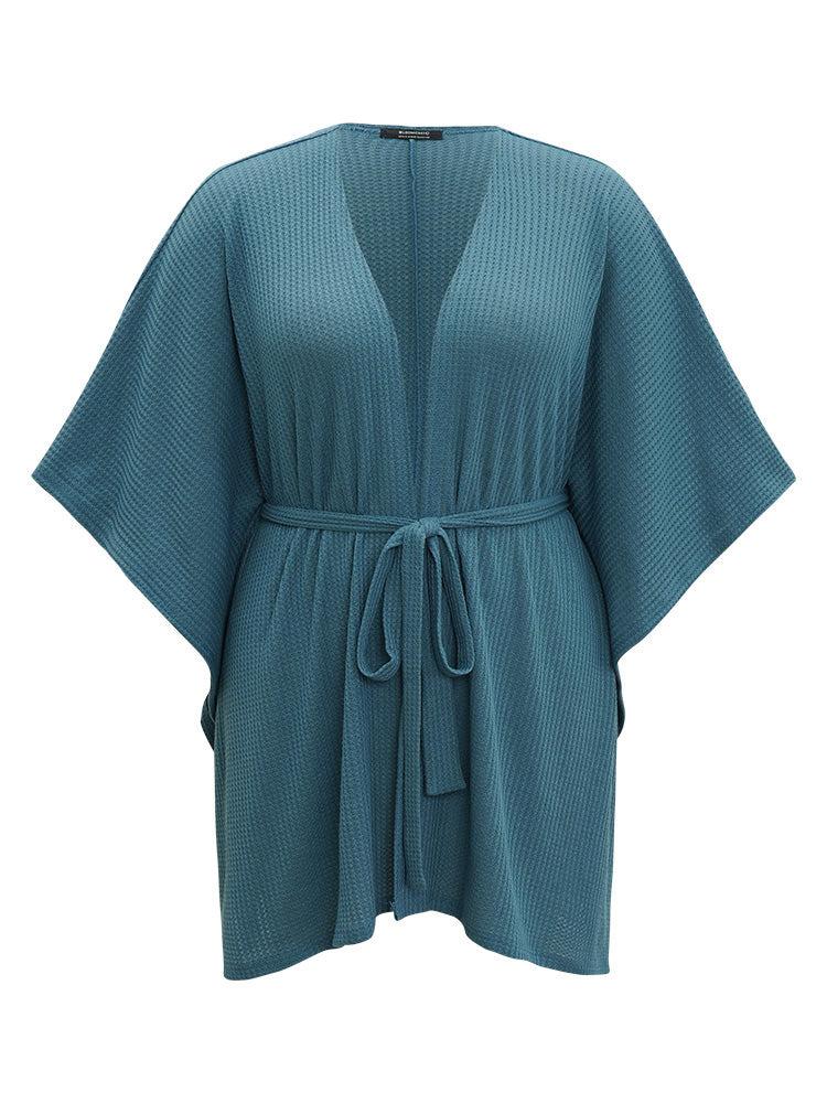 Solid Belted Dolman Sleeve Waffle Knit Coat Female Product Image